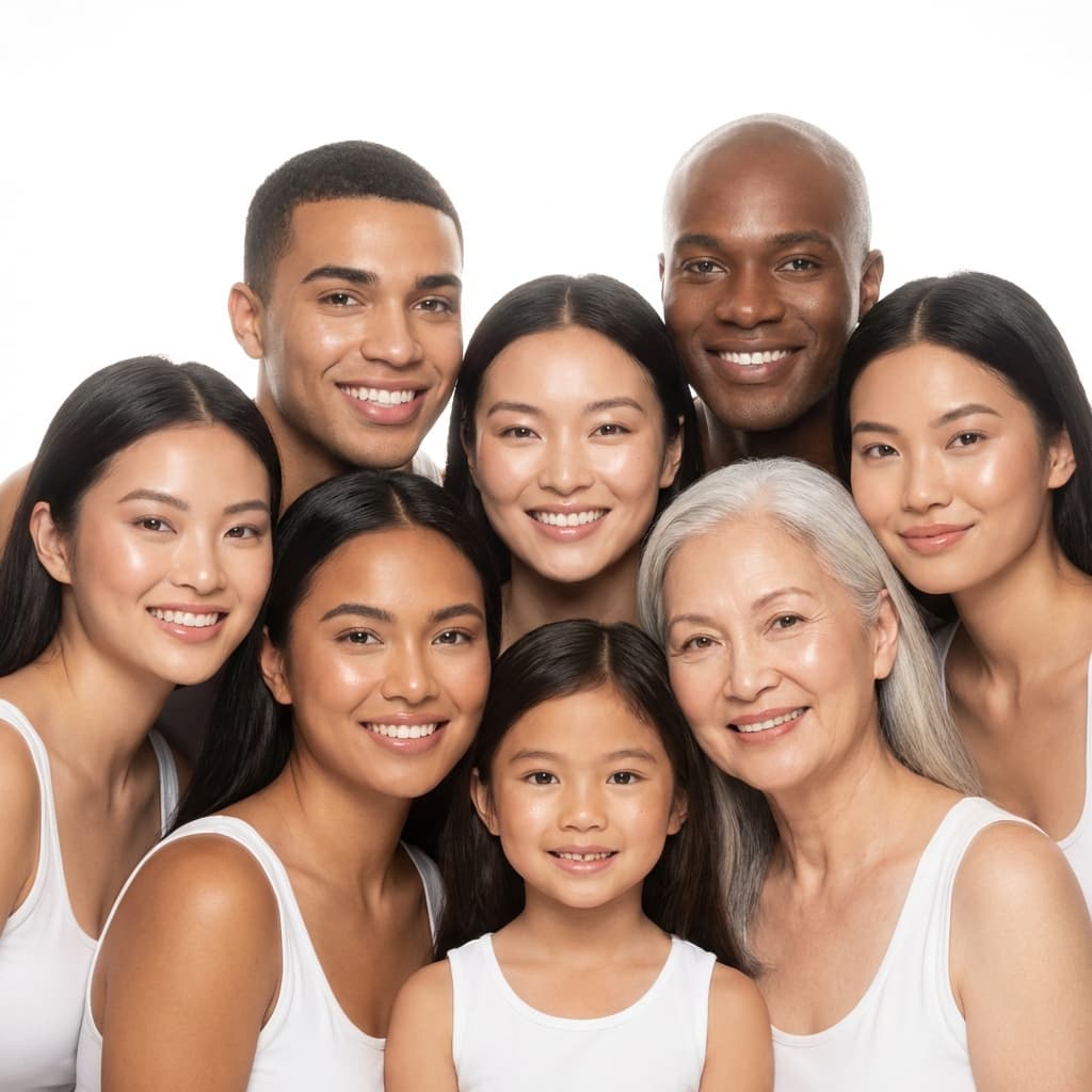 Diverse group of people with glowing skin